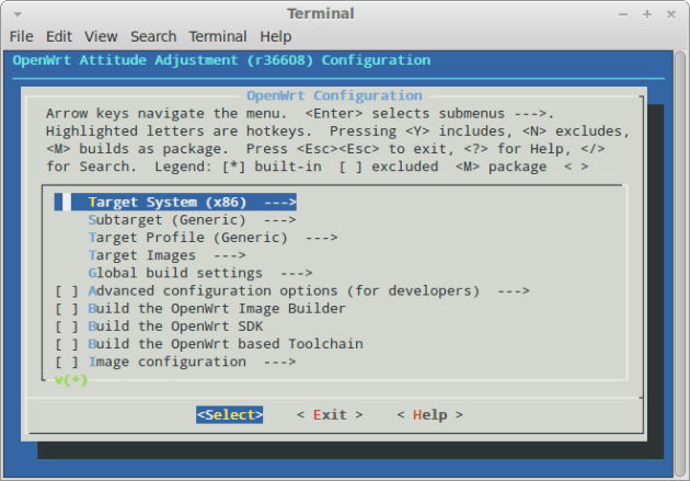 OpenWRT configration menu